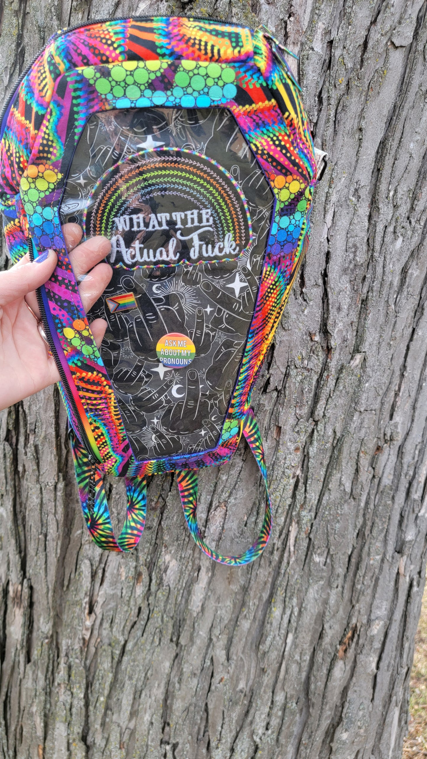 Rainbow ITA What the Actual F*ck Convertible Coffin Purse Backpack