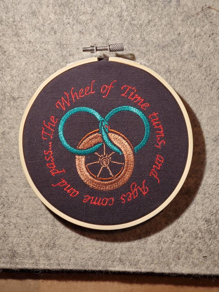 Great Serpent and Wheel Embroidery wheel hanging Wheel of Time inspired