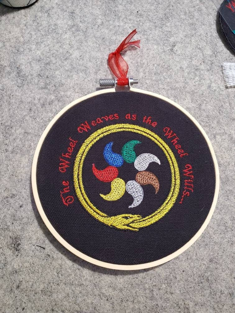 Aes Sedai Flame of Tar Valon Great Serpent Embroidery Hoop Wheel Deocoration. Wheel of Time inspired Multiple Options are available!