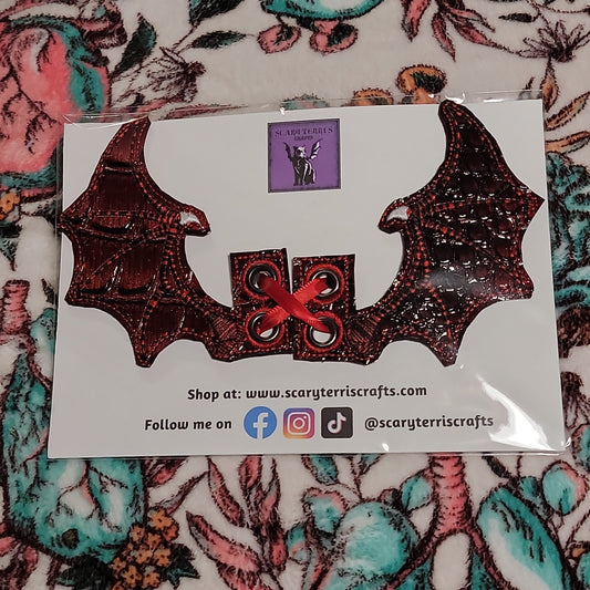 Dragon Wing Boot, Shoe, or Skate Lace Bat Wings Red Scale with Black & Red Embroidery