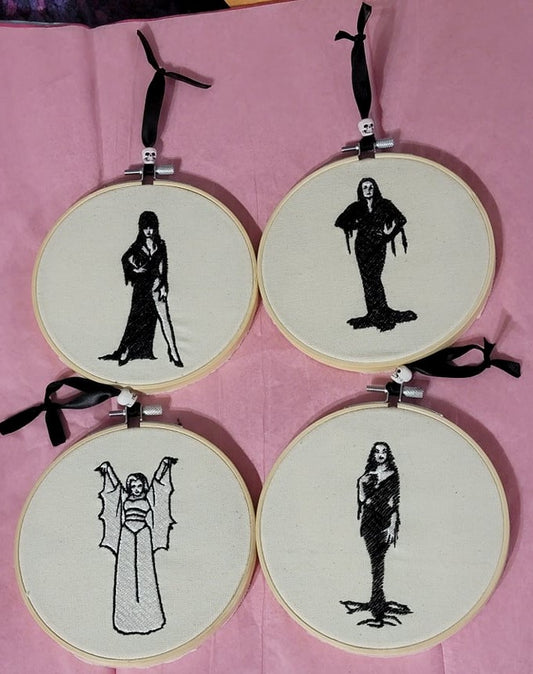 Classic Spooky Babes Embroidery Hoop Decoration 4 pack