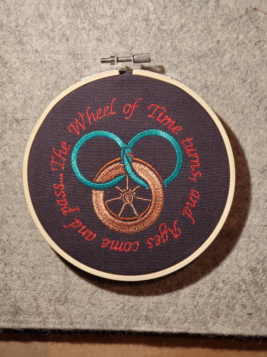 Great Serpent and Wheel Embroidery wheel hanging Wheel of Time inspired
