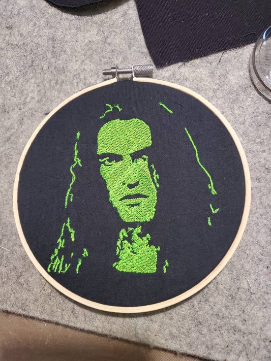 Type O Negative inspired Embroidery sign wall hanging. Peter Steele portrait