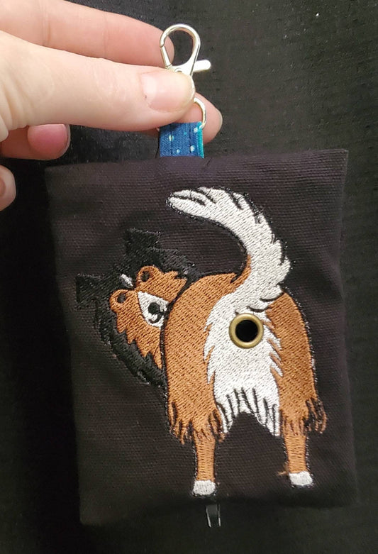 Cute Collie Dog Butt bag dispenser zipper pouch