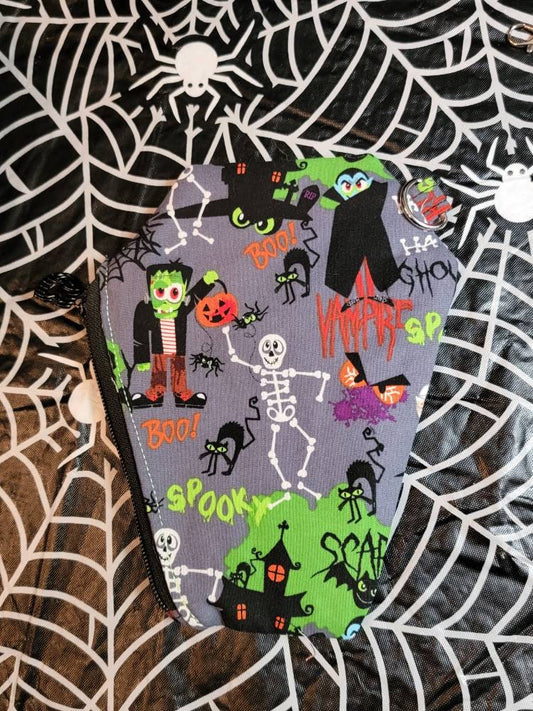 Spooky Creatures Coffin Zipper Pouch Wristlet